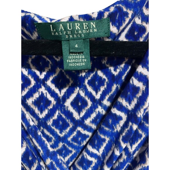 Lauren Ralph Lauren Womens Geometric Faux Wrap Dress Jersey Stretch 4 Preppy - Picture 2 of 4